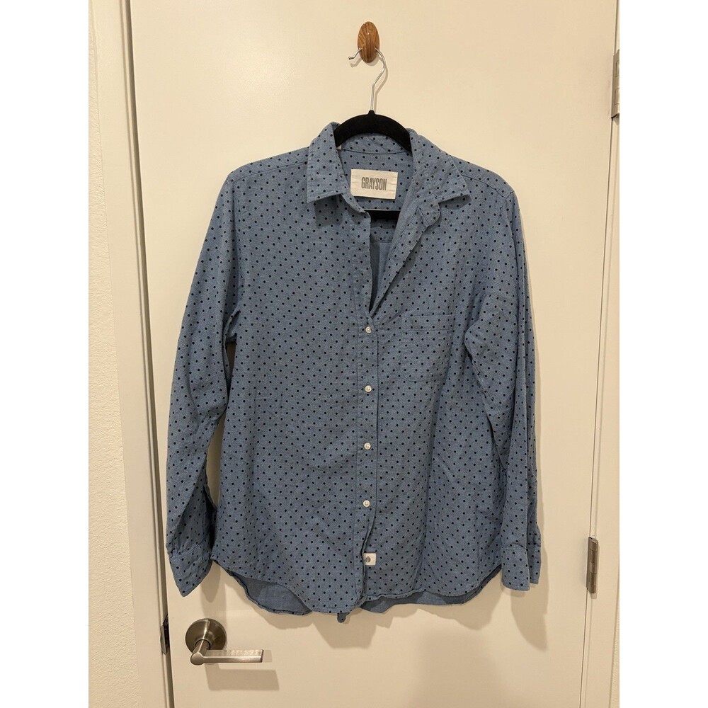 Grayson The Hero Button Down Shirt Gray Black Star Print Cotton Size 03